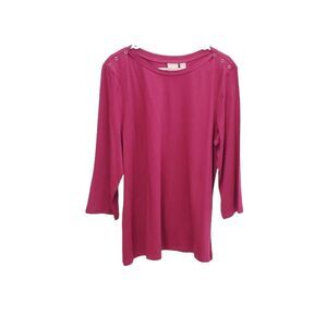 CHICOS Magenta Boatneck 3/4 Sleeve Slub Knit Top Sz XL